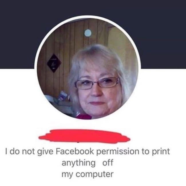A funny Facebook post from a woman trying to legally prevent Facebook from printing things from her computer.