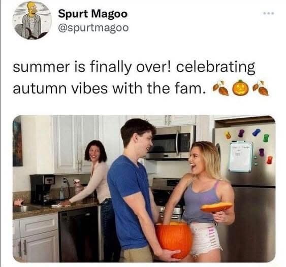 A funny autumn-themed meme that recreates a popular adult meme format with a pumpkin.