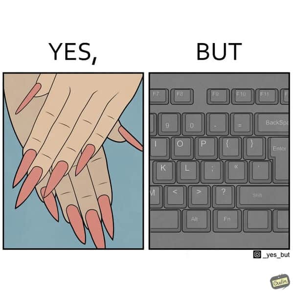 funny online web comic illustrating the struggle to type with long fingernails