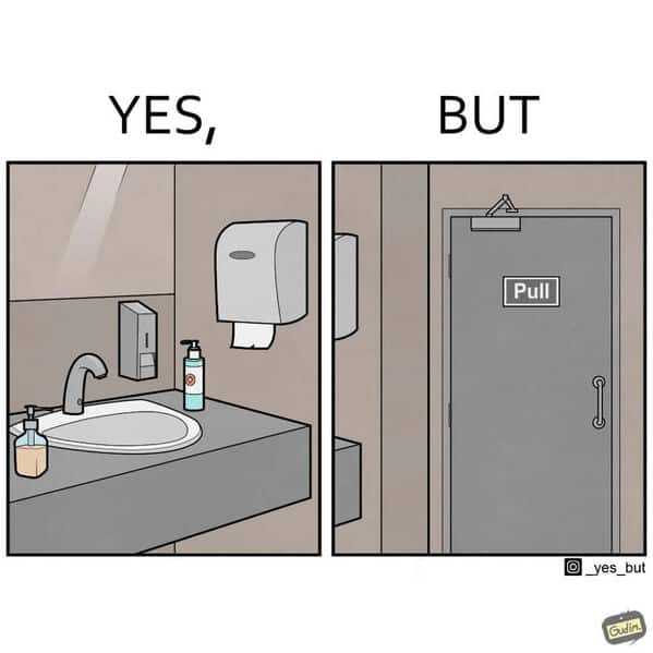 funny online web comic about the futility of washing hands before touching a door handle