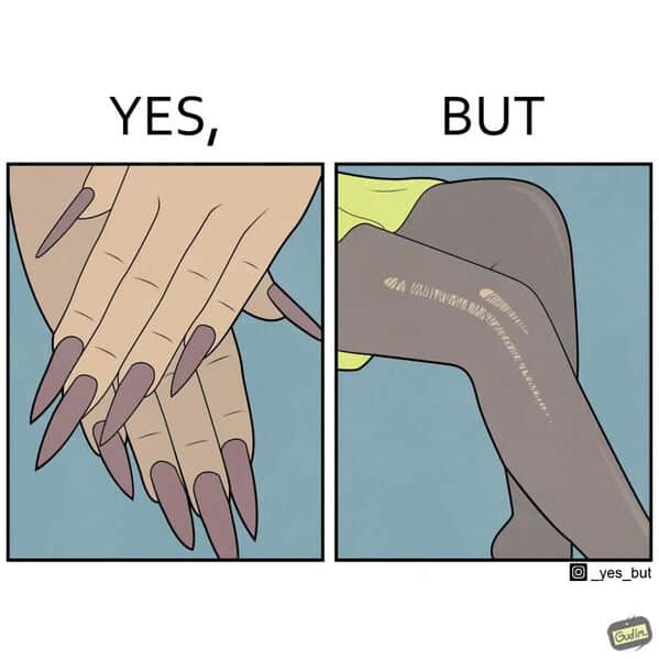 funny online web comic showing the scratching hazard of having long acrylic nails.