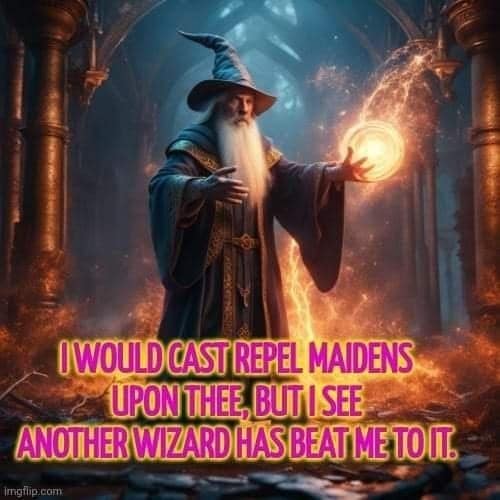 Wizard meme showing a wizard frustrated that another caster beat him to a spell