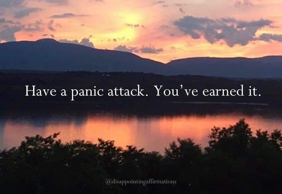 Landscape with text encouraging viewers to have a deserved panic attack funny pics.