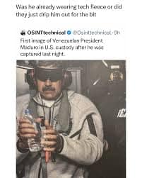 A viral tweet asking if Maduro was already wearing Nike Tech fleece or if they dressed him for the bit.