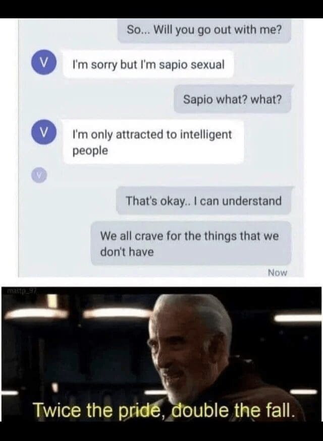 A clapback reply text message where someone claims to be sapiosexual and gets roasted for lacking intelligence.