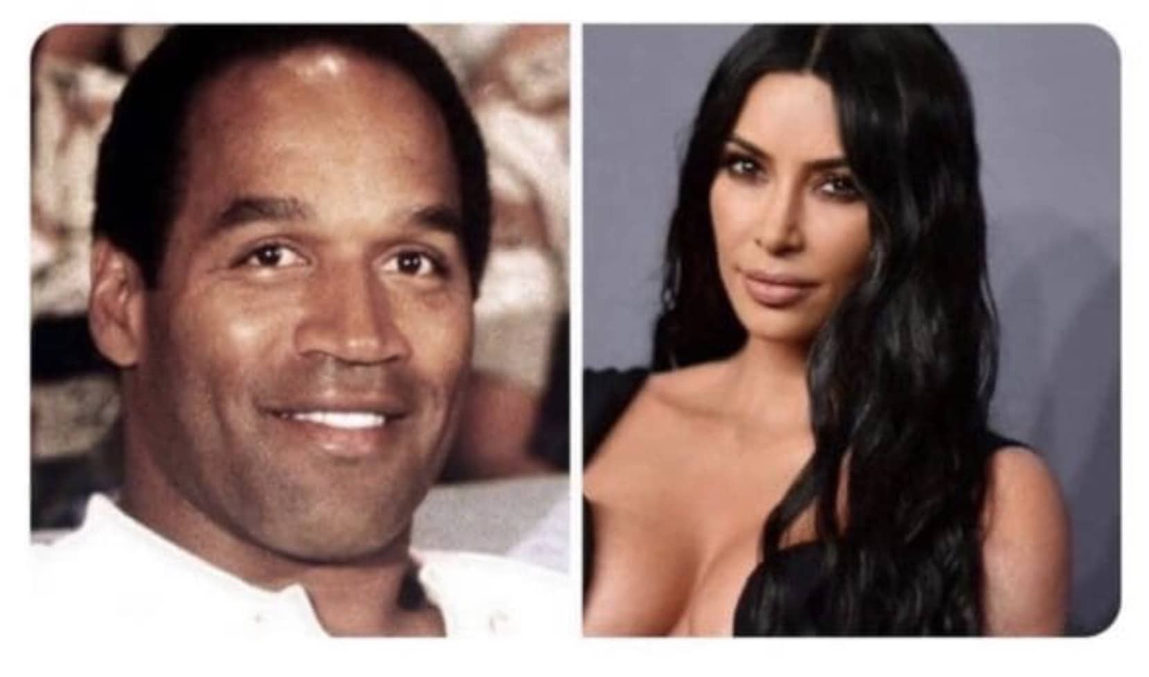 Side-by-side comparison of O.J. Simpson and Kim Kardashian for a pop culture funny meme.