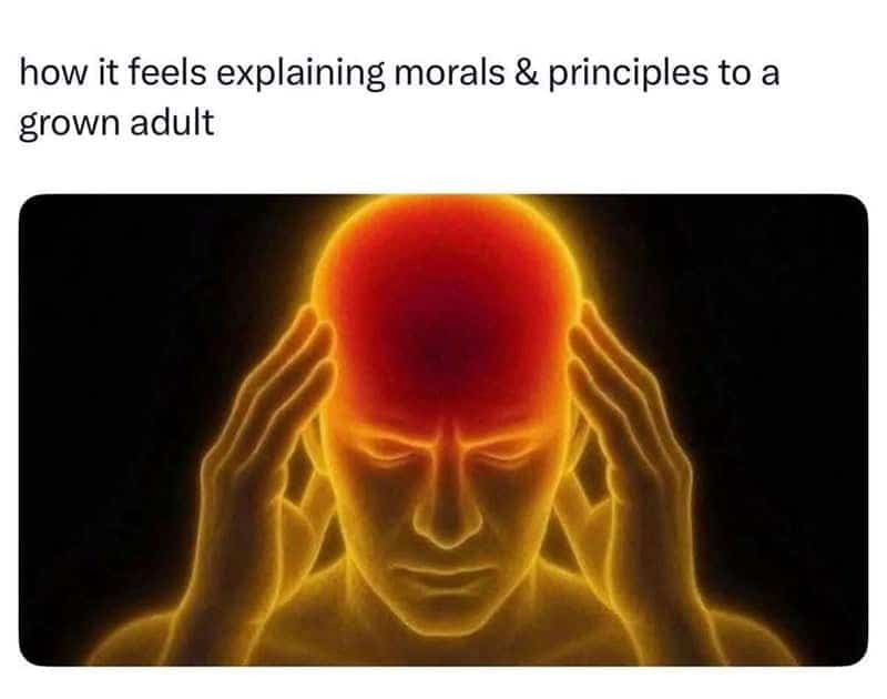 Illustration of a human head glowing red to represent the frustration of explaining morals to adults.