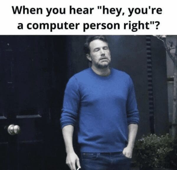 Ben Affleck looking exhausted to illustrate the feeling of being asked for computer tech support.