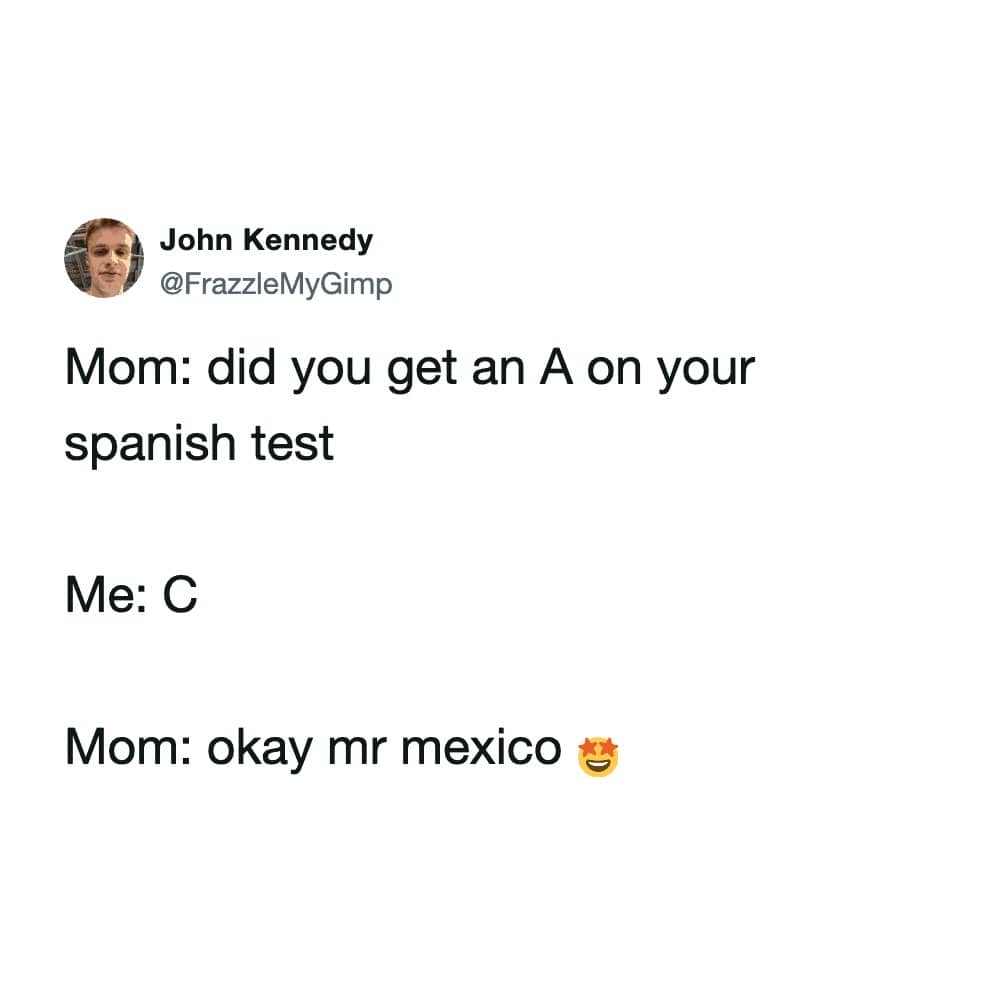 Funny memes text conversation where a mother mistakes the Spanish grade C for the word sí.