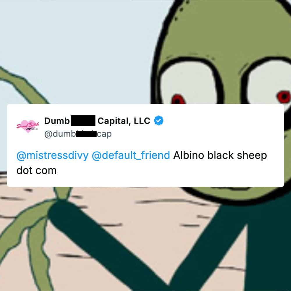 A social media post recalling the nostalgic website Albino Black Sheep, featuring the creepy animated character Salad Fingers in the background.