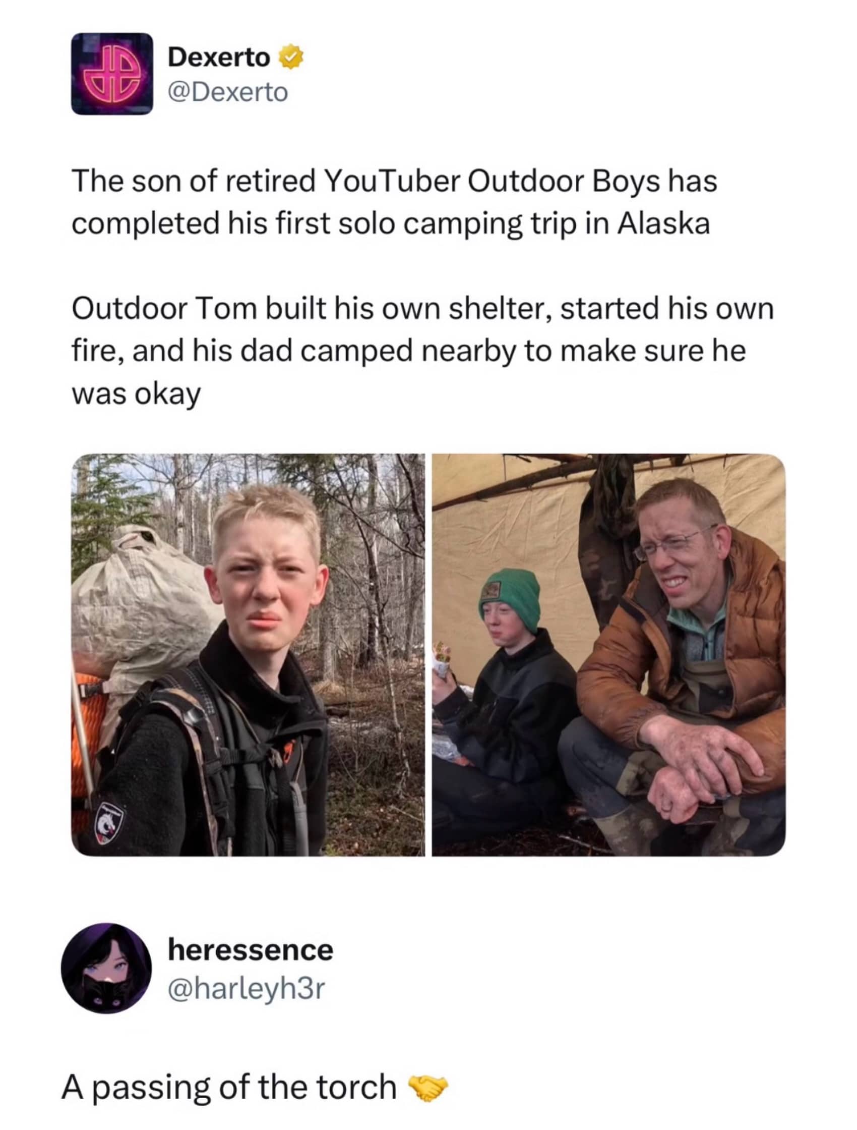 News post about the Outdoor Boys YouTuber’s son completing a solo camping trip in Alaska.