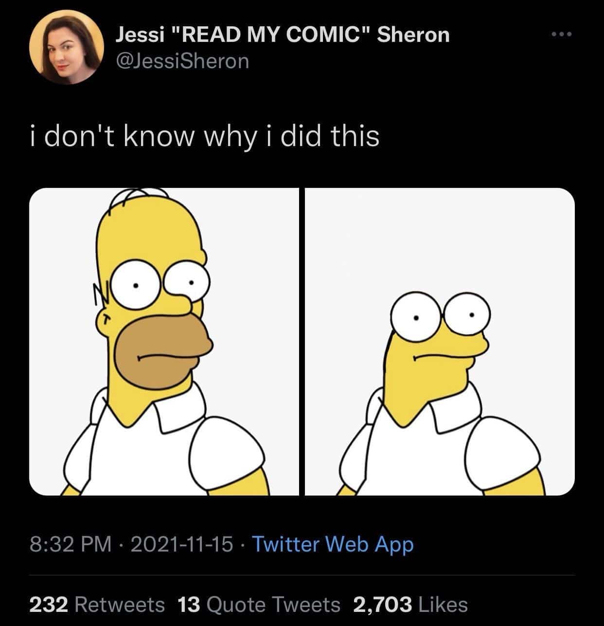 Humorous drawing of Homer Simpson edited to look short and compressed with large bulging eyes.