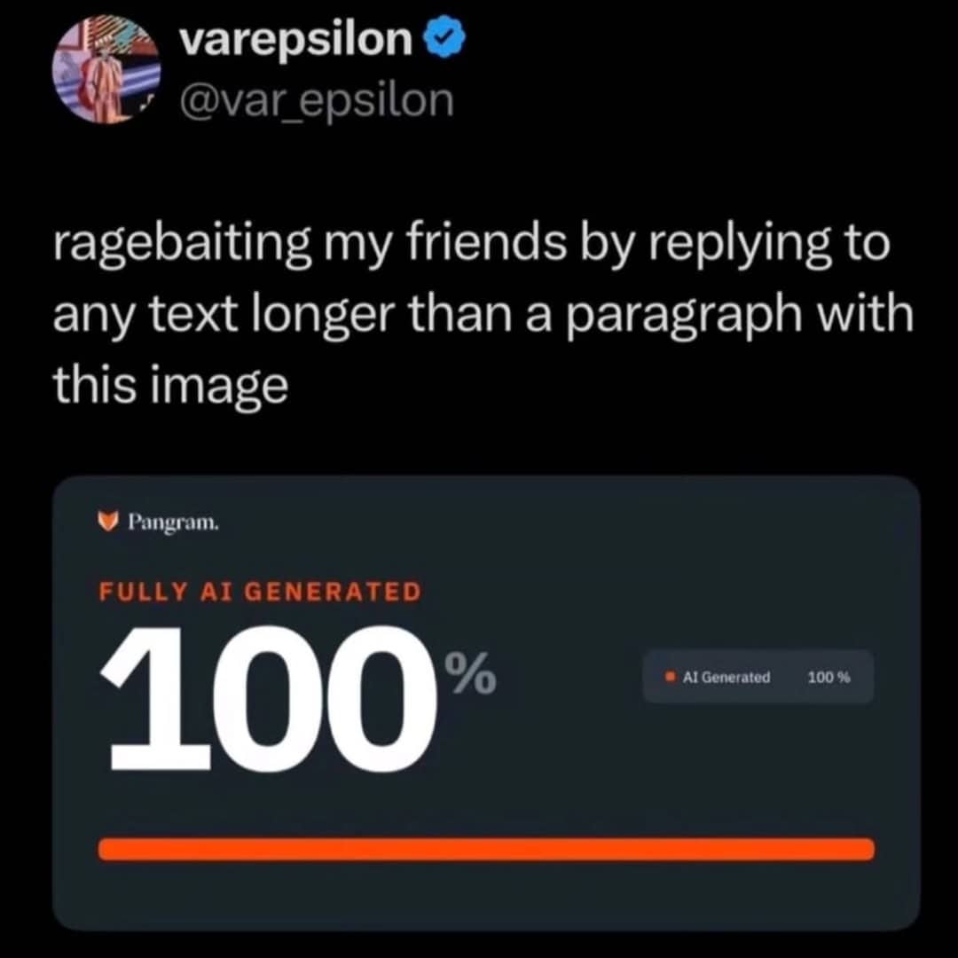 ext post showing a funny reaction image of a one hundred percent AI generated detector.