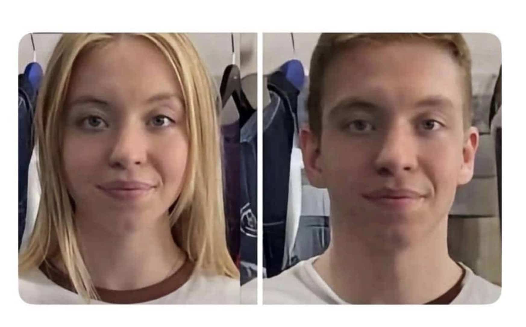 Alt Text: Sydney Sweeney face swap meme showing her face edited onto a man with short hair.