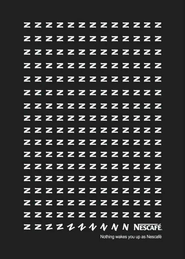 Minimalist graphic advertisement using rows of Z letters that transform into Nescafé logo text at the bottom.