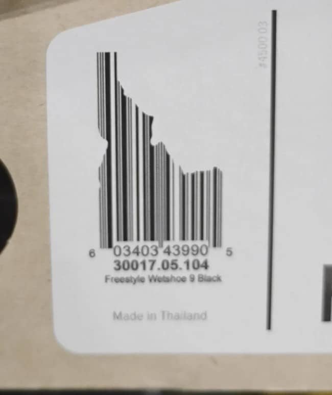 A creative barcode custom cut into the geographical shape of the state of Idaho.