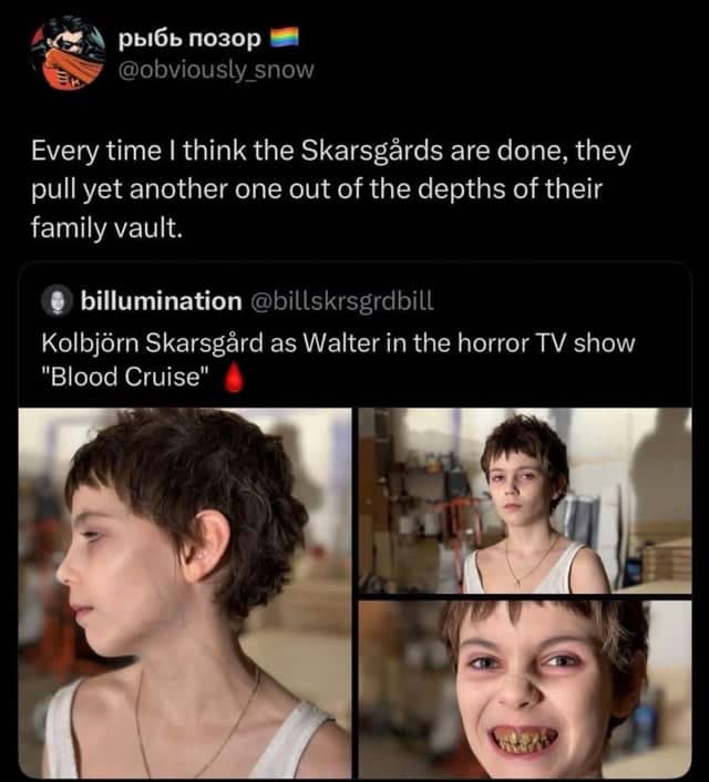 Social media post joking about the large number of actors in the famous Skarsgård family vault.