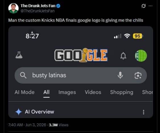 Screenshot of Google search bar with explicit phrase hidden behind custom basketball sports logo.