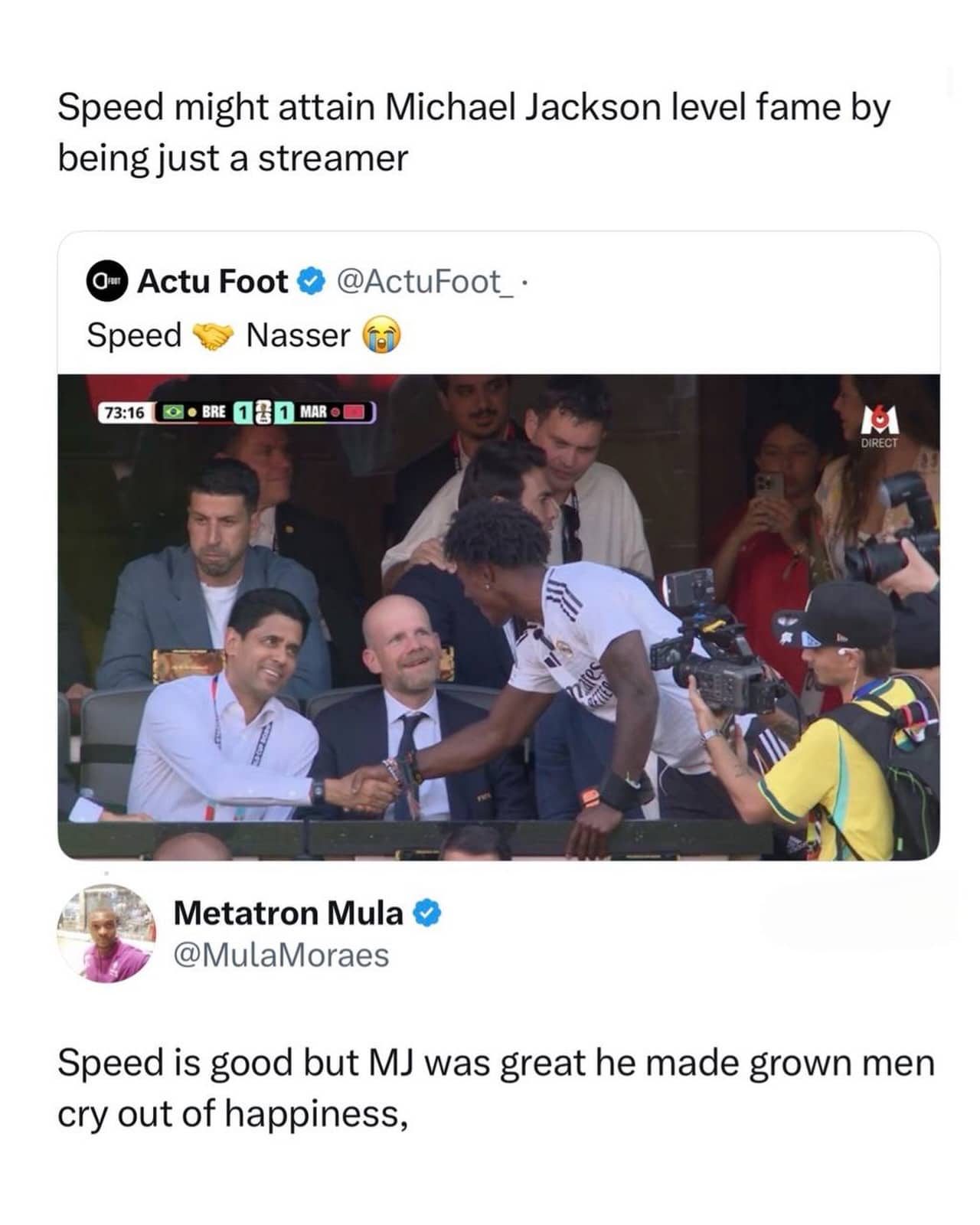 Social media debate comparing the internet fame of streamer Speed to pop star Michael Jackson.