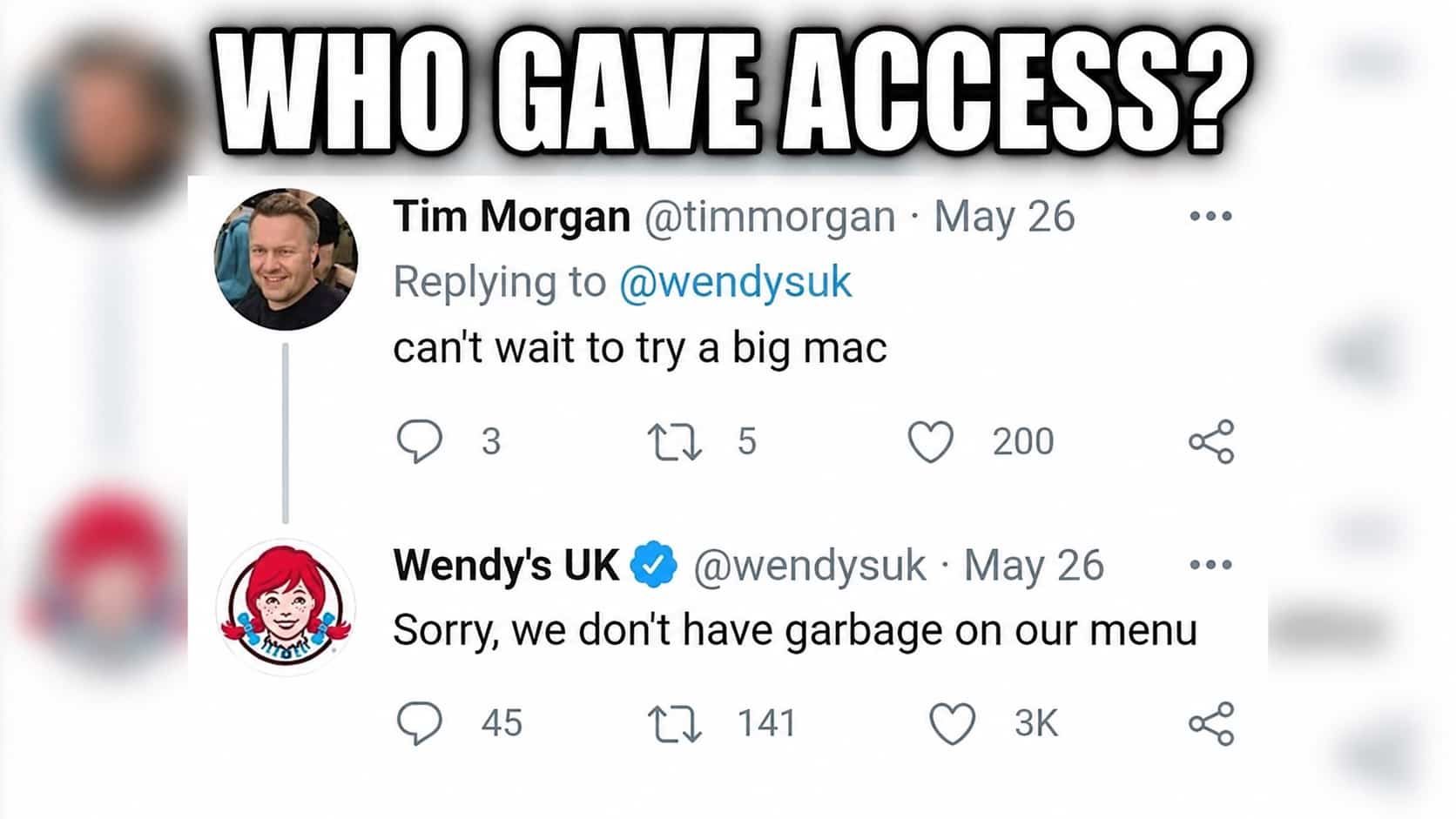 Social media post screenshot of Wendy's UK account hilariously roasting a commenter mentioning Big Mac.