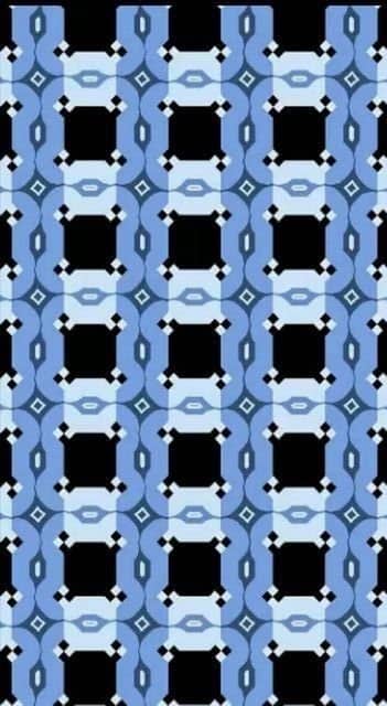 A blue interlocking fence-like geometric design with black squares that flash illusory dots.