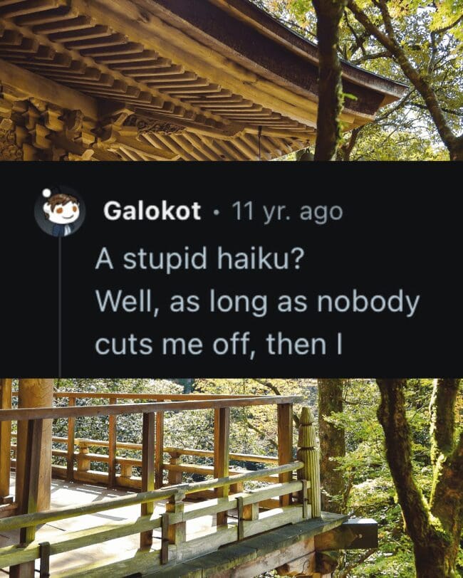 Reddit post by user Galokot getting cut off right at the end of the final line template.