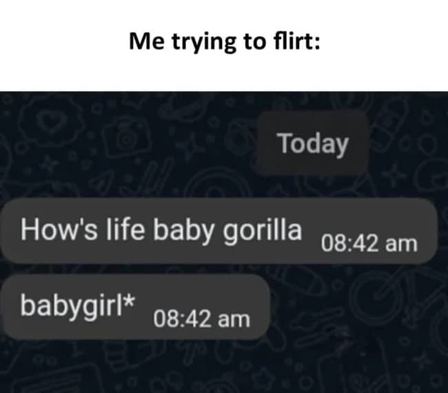 Screenshot of a text conversation where a typo turns babygirl into baby gorilla.