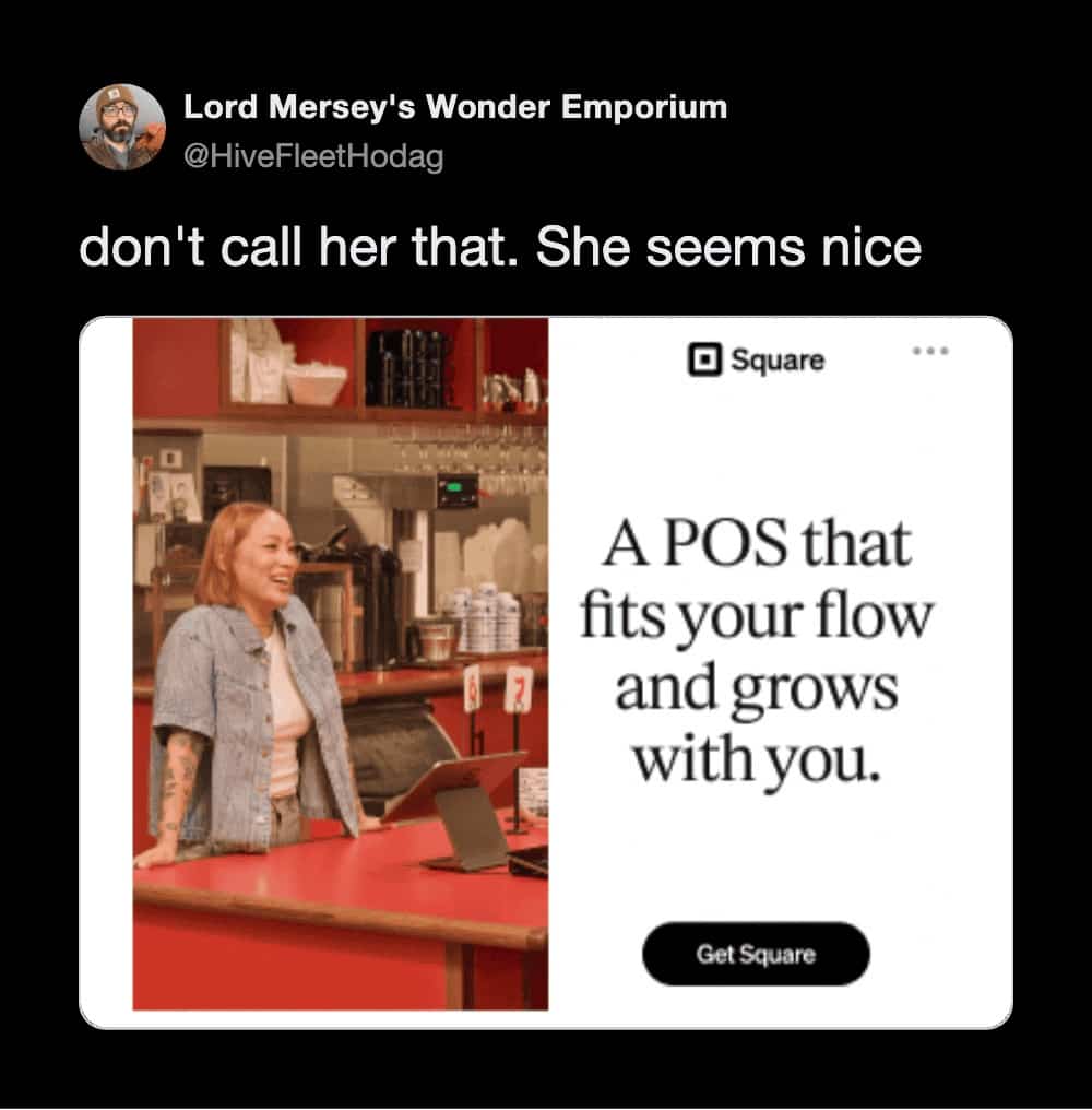 Funny memes post misinterpreting point of sale acronym POS as an insult toward female barista.