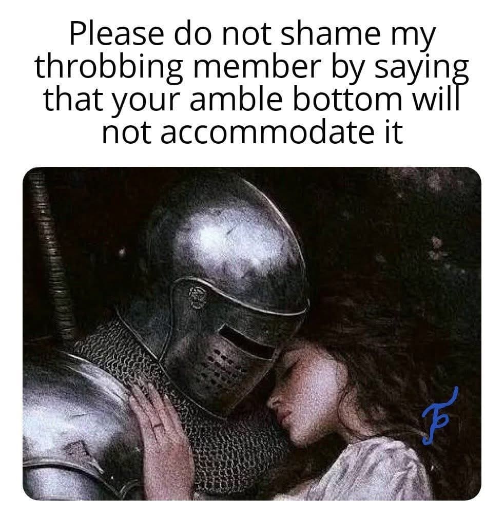 Romantic fantasy knight artwork with a caption about dramatic medieval romance novel dialogue.