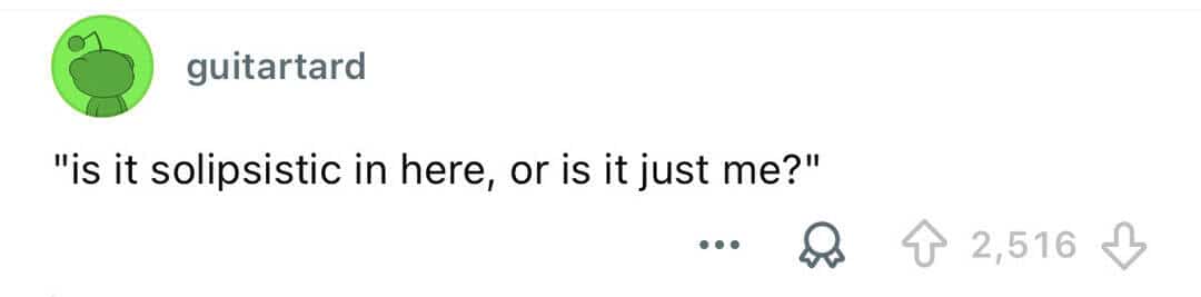 Text post showcasing a philosophical joke about solipsism and self existence for intellectual memes.