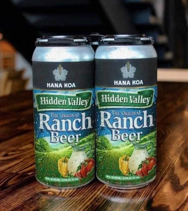 A terrifying beverage crossover in this meme dump shows tall craft beer cans created in collaboration with Hidden Valley Ranch, officially titled "The Original Ranch Beer."