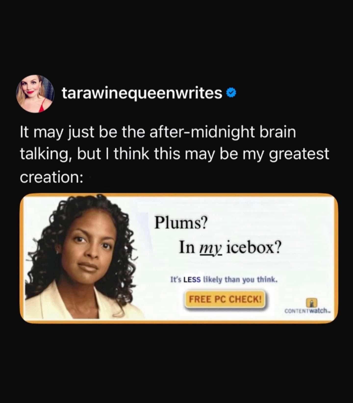 Funny classic internet pop-up ad parody referencing the famous poem about plums in the icebox.