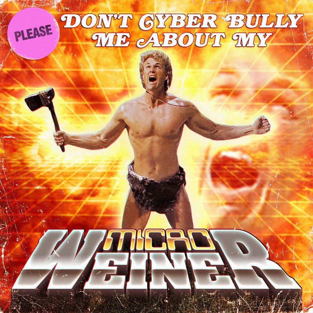 Funny retro 80s styled poster asking people not to cyber bully over a micro weiner.