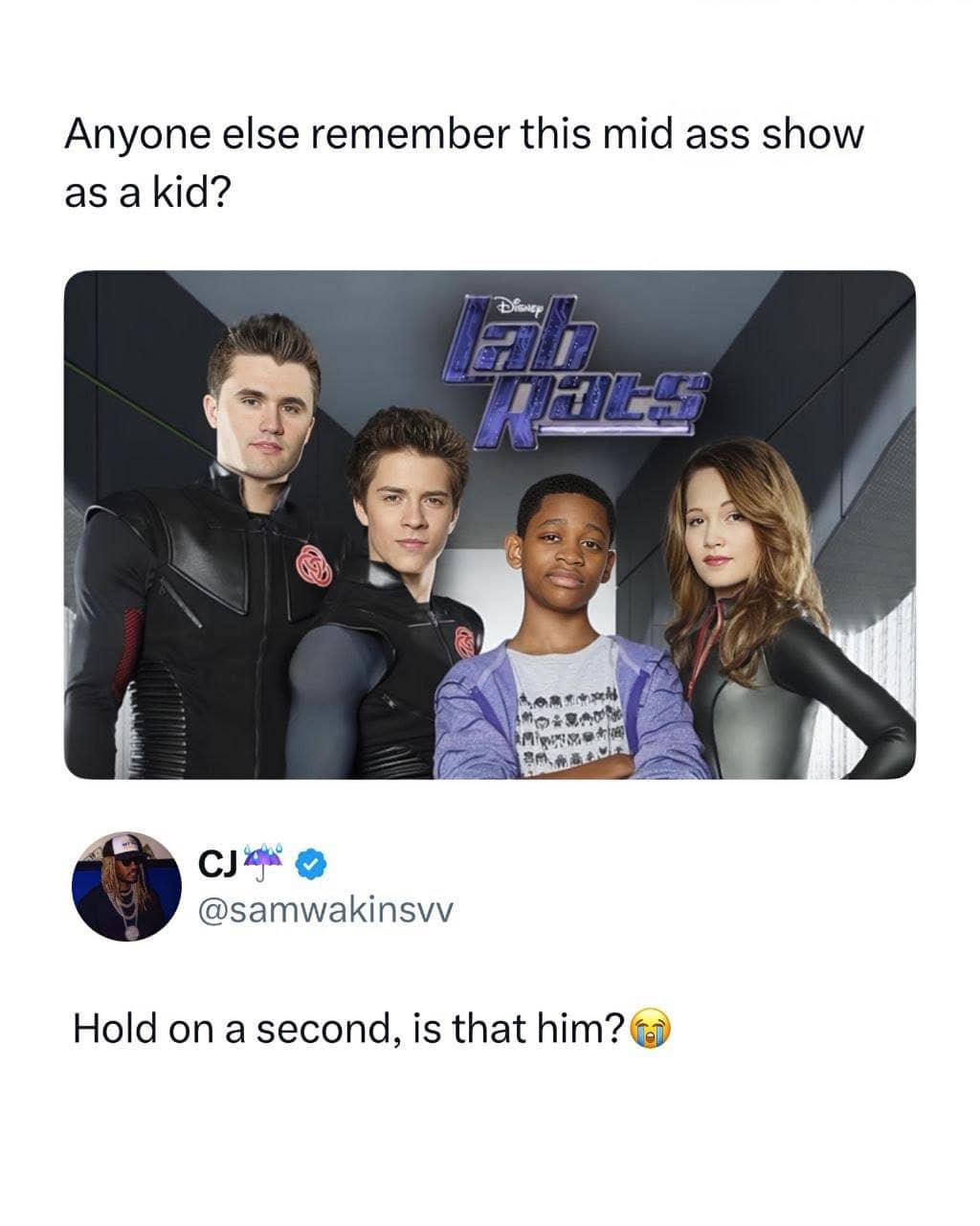 Cast photo of the Disney show Lab Rats with a user asking if anyone remembers the series.