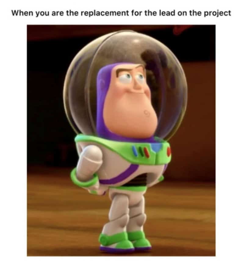 Small Buzz Lightyear toy standing proudly representing a replacement lead on a project.