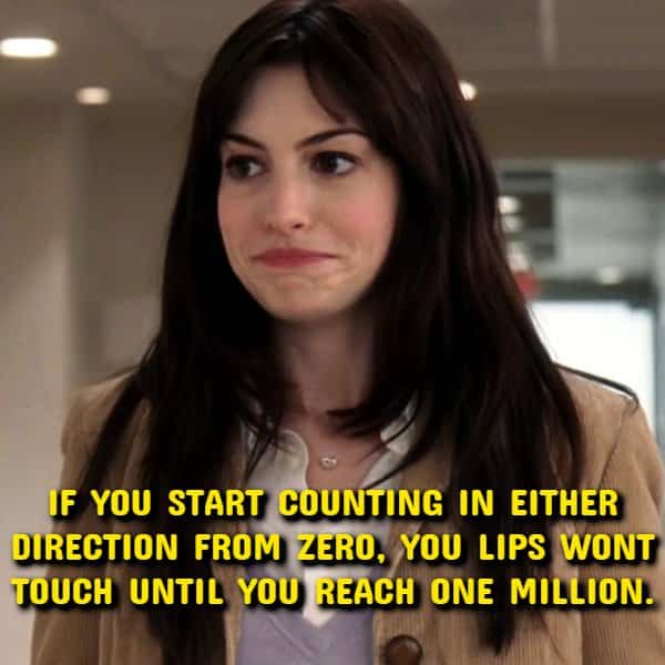 Anne Hathaway looking reflective in a clever linguistic counting shower thoughts meme.