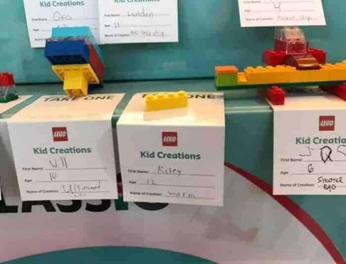 A single yellow Lego brick labeled as a worm creation by Riley.