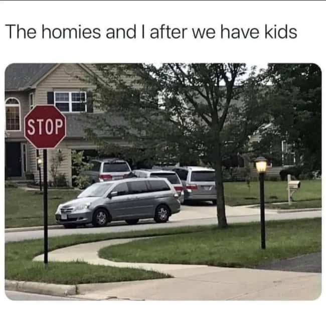 Driveway packed with multiple identical silver minivans parked outside suburban house.