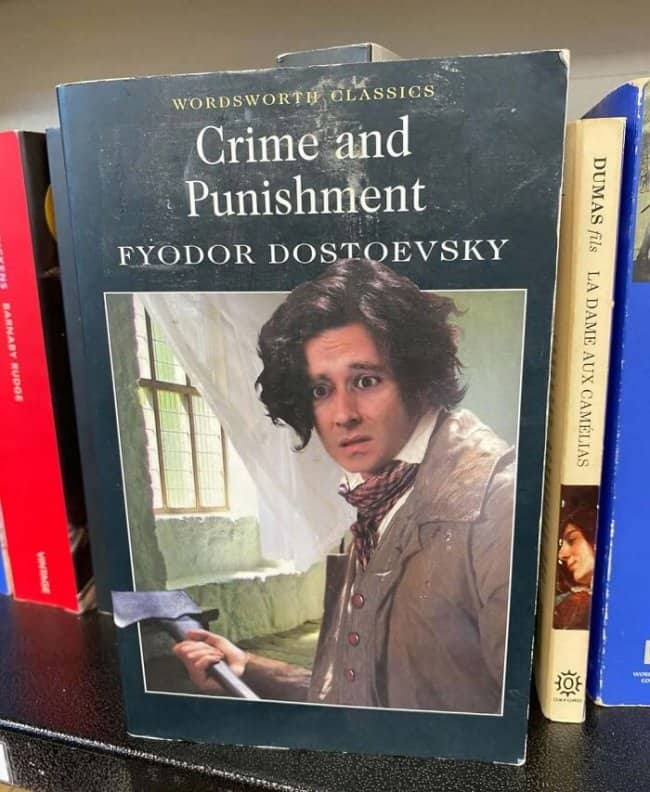 Wordsworth Classics edition of Crime and Punishment with a bizarre, out-of-place headshot collage.