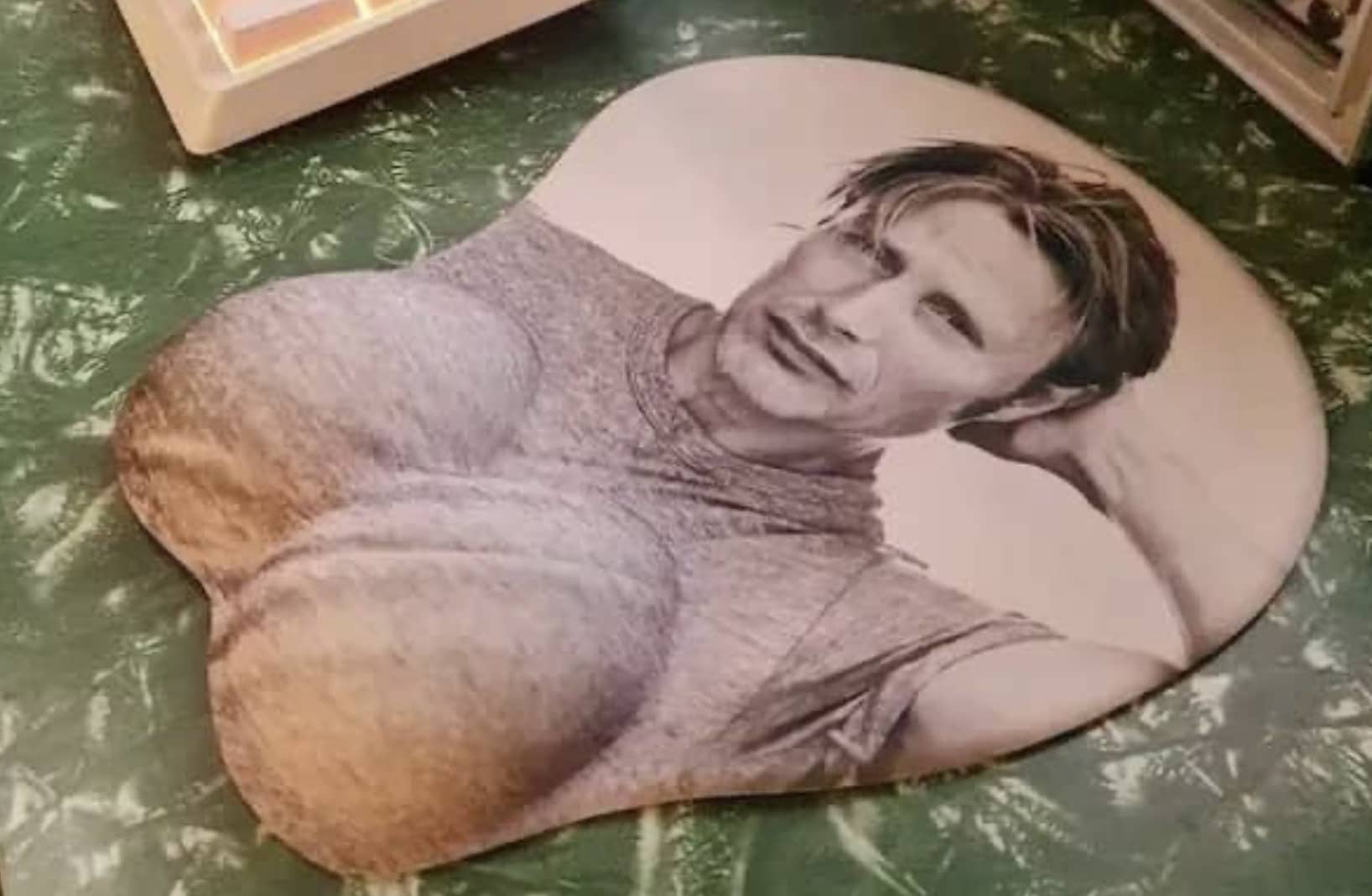 Ergonomic mouse pad featuring actor Mads Mikkelsen with 3D wrist rest chest cushions funny meme.