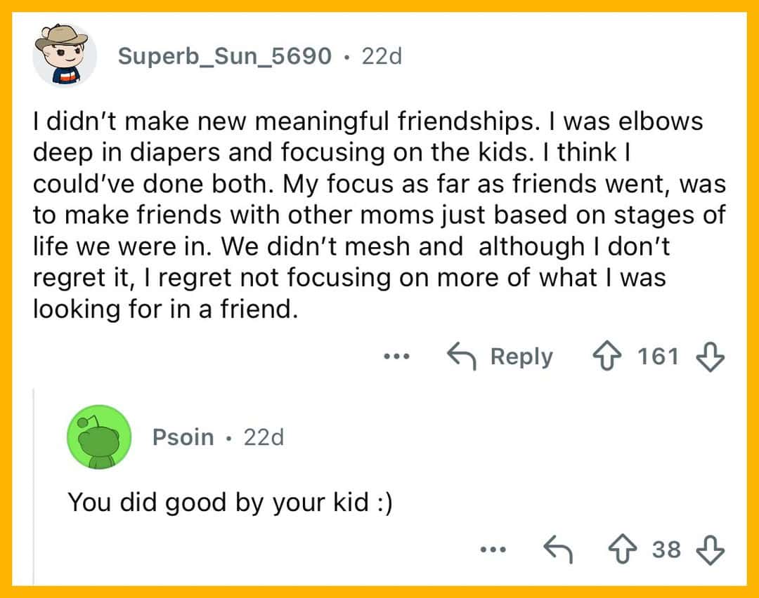 Social media post about parenting struggles and missing out on deep personal adult friendships.