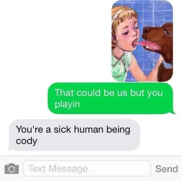lirty text fail featuring a bizarre artwork meme sent as a pickup line that backfires completely.