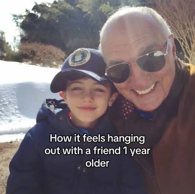 Relatable meme photo comparing hanging out with a friend one year older.