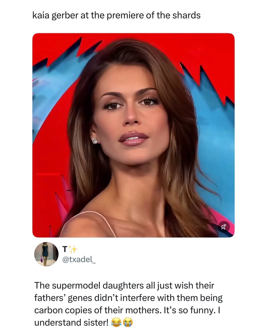 A celebrity genetics reaction inside this meme dump highlights Kaia Gerber at a film premiere, paired with a funny comment about supermodel daughters fighting their father's DNA.