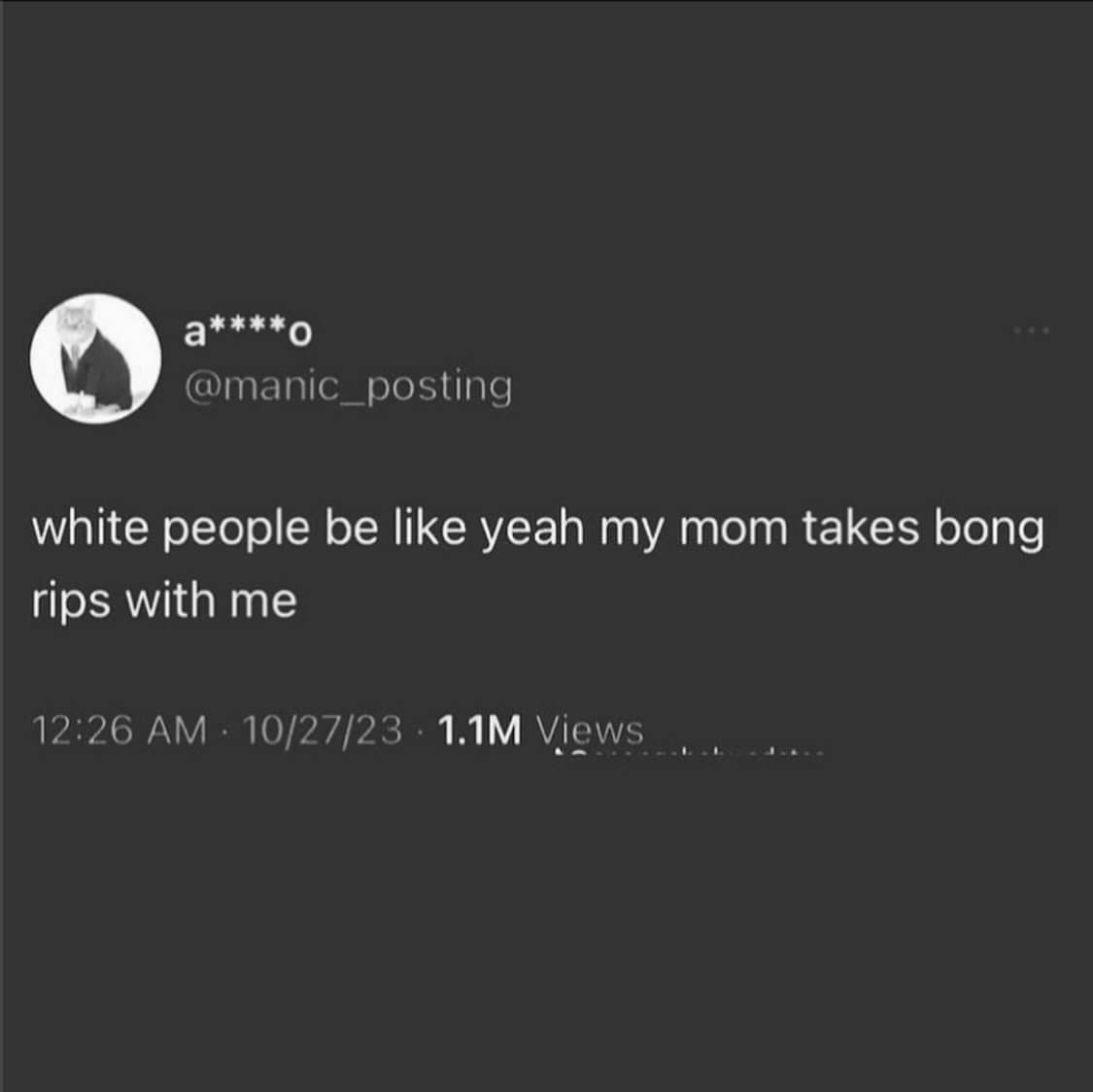 Dark mode tweet screenshot observing how casually some people describe participating in recreational smoking sessions alongside their mothers.