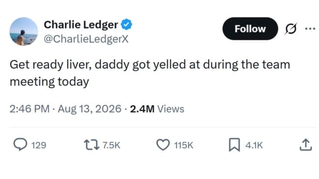 A workplace stress tweet meme dump entry reading "Get ready liver, daddy got yelled at during the team meeting today."