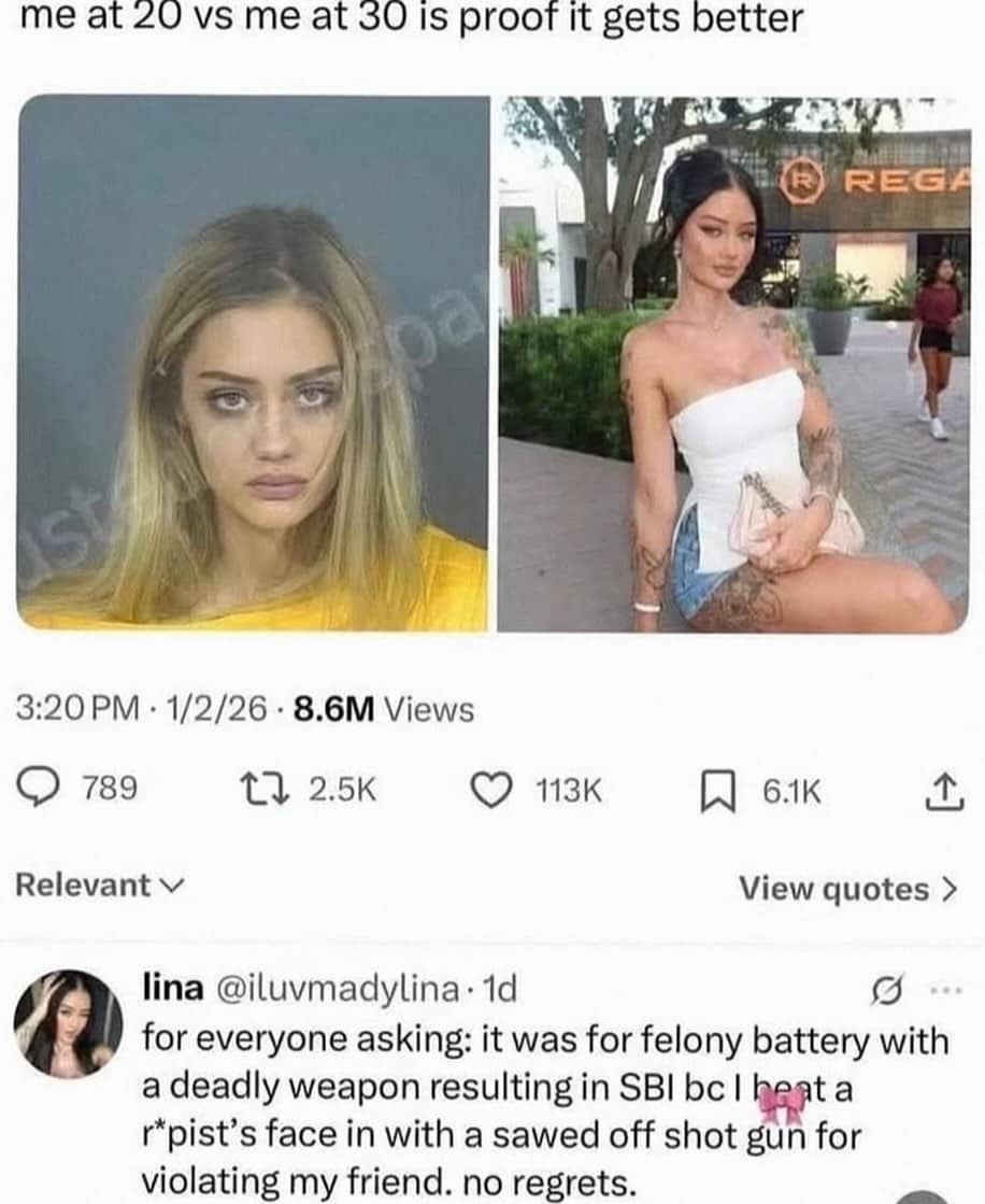 Social media post showing side-by-side glow up transformation photos between age twenty and thirty.