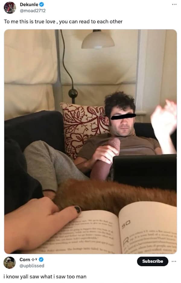 Funny optical illusion meme showing a person reading on a couch holding their foot funny memes.