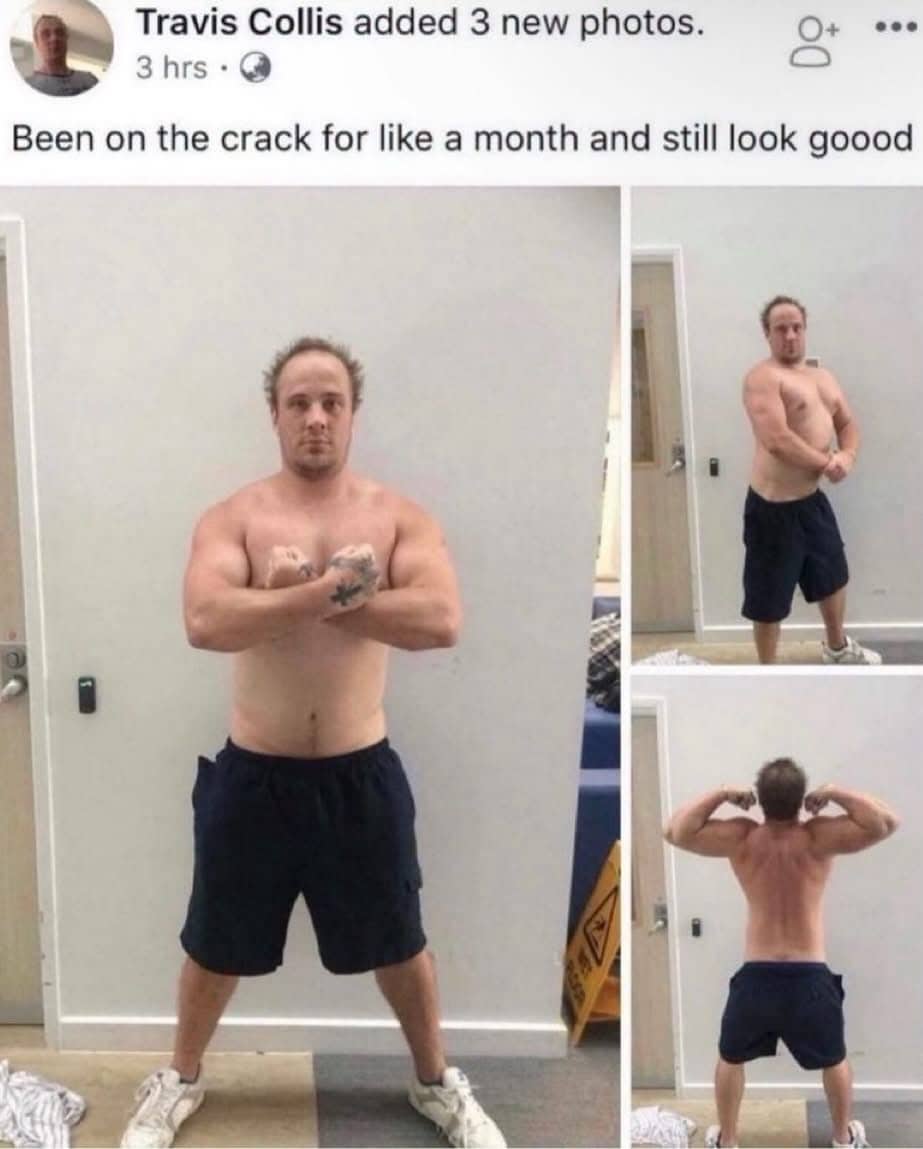 Funny fitness meme featuring a three-panel photo of a man flexing his muscles funny memes.