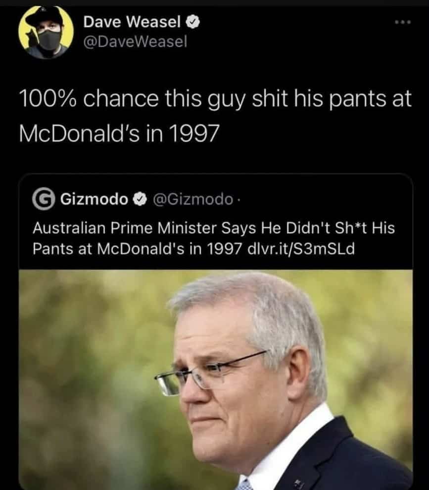Social media post reacting to news headline about an Australian politician at McDonald's funny memes.